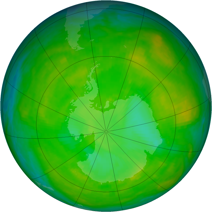 Antarctic ozone map for 18 December 1982